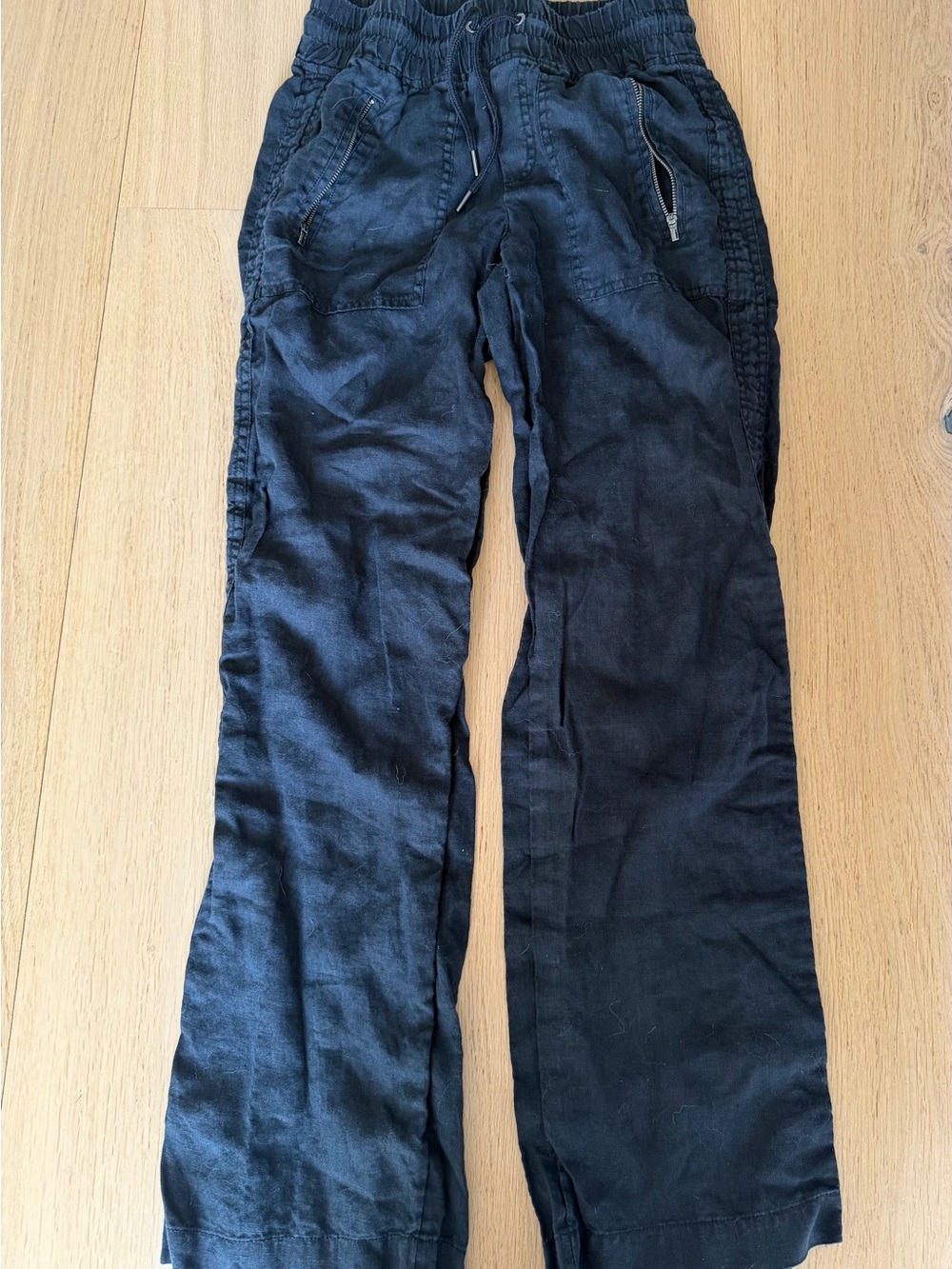 Athleta Black Drawstring Elastic-Waist Linen Pants